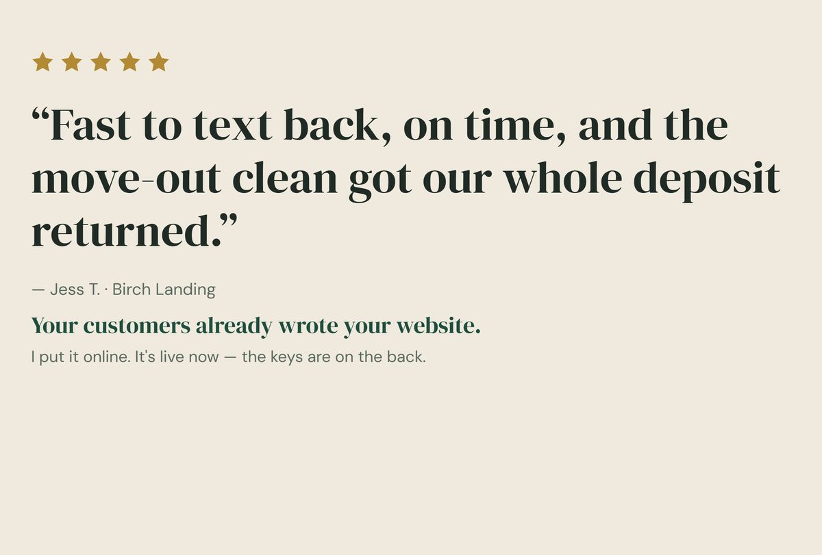 Card B front: a giant verbatim customer review