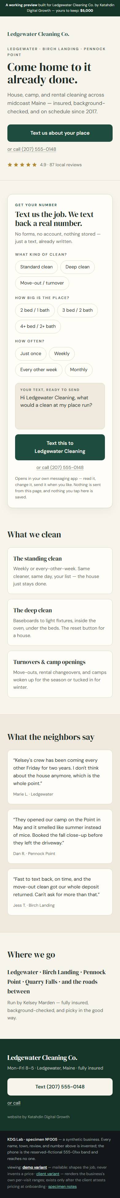 The synthetic cleaning-business host at phone width